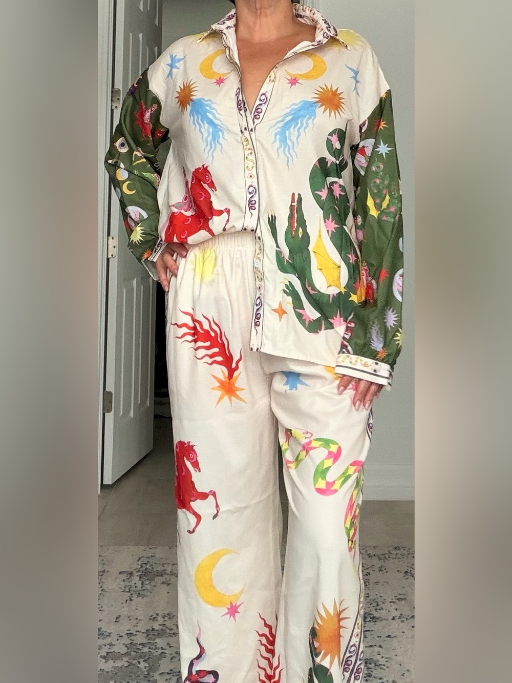 Vibrant, bohemian-style pajama or lounge set